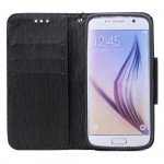 Wholesale Galaxy S6 Edge Color Flip Leather Wallet Case with Strap (Black Black)